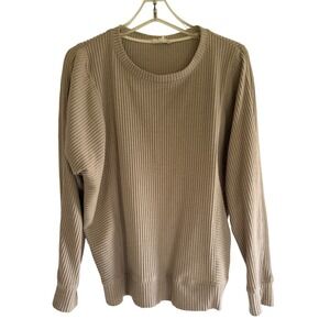 Jane and Delancey Tan Ribbed Knit Long Sleeve Crew Neck Top RN155730 Womens M